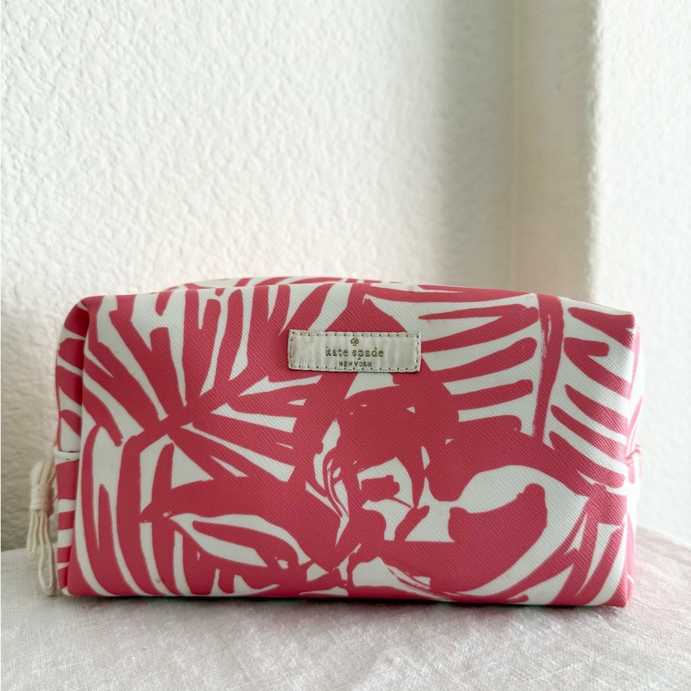 Kate Spade Grant Street Peony Pink and White Floral Vinyl Cosmetic/Pencil Bag